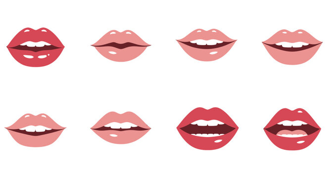 Variety Of Lips Vector Illustrations In Shades Of Red And Pink