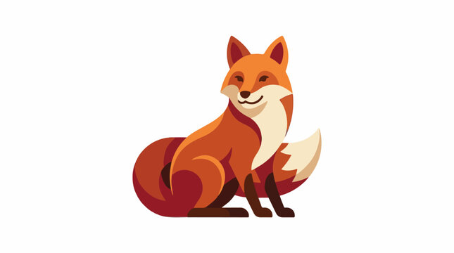 Cute cartoon fox sitting with a bushy tail and smiling