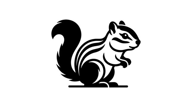 Stylized Black and White Chipmunk Icon Vector Illustration