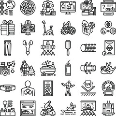 Fototapeta premium Collection of outline icons symbolizing a wide range of topics from science, medicine, technology, and lifestyle to industry and various abstract concepts, suitable for digital interfaces