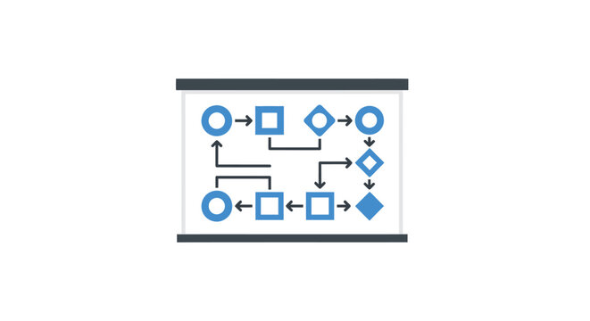 A digital flowchart diagram showing a complex sequence of logical operations
