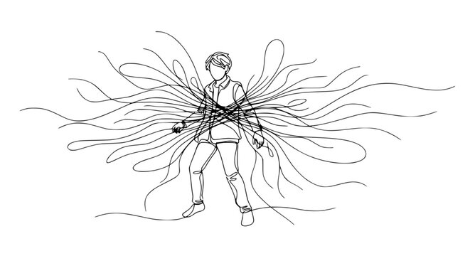 Person Trapped by Abstract Lines, Single Line Art, Creativity Block Concept