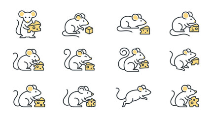 Cute mouse with cheese line art.