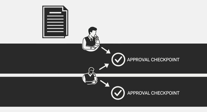 A professional businessman reviews documents at an approval checkpoint station