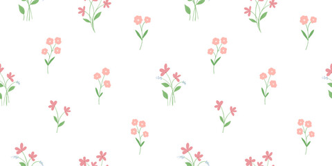 Naklejka premium Cute seamless vector floral texture with tiny flowers bouquets on white background, repeating background with mini blossom, ditsy illustrations