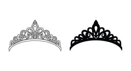 Two ornate tiaras one light and one dark presented as a black silhouette © raisa