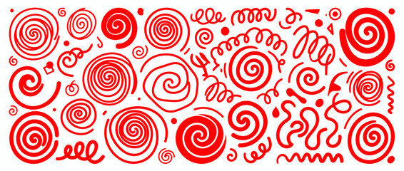Fototapeta premium Red Swirls and Spirals Pattern, Abstract Doodle Design Element on White Background