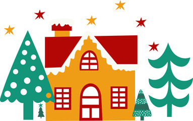 Fototapeta premium Illustration Of Decorated House With Snow For Christmas