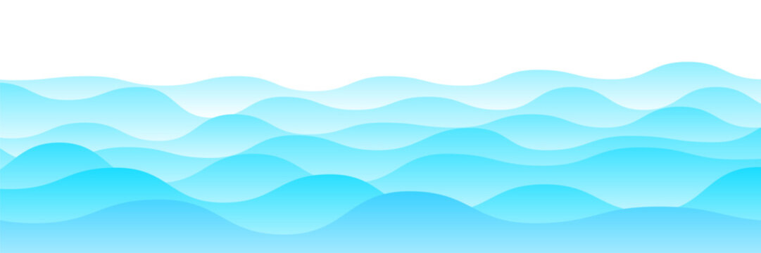 Blue wave abstract background with wavy pattern in halftone gradient. Vector background with wavy blue color gradation pattern of sea or ocean curve waves