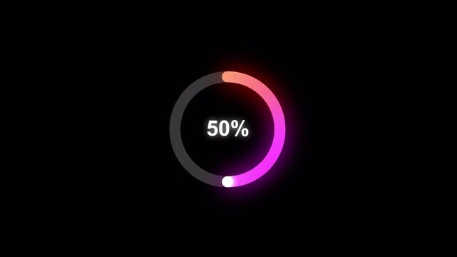 Circular progress bar displaying 50 percent completion with vibrant neon gradient on a dark background