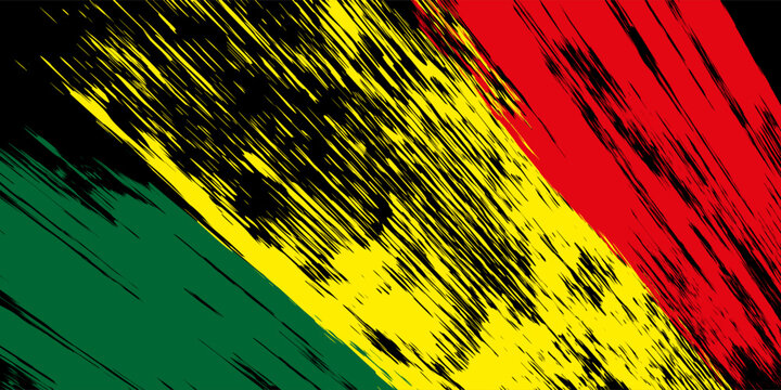 Grunge Diagonal Red Yellow Green Painted Flag Background With Bold Brush Strokes Art.