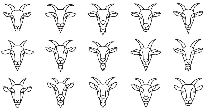 Goat head line art collection on a white background goats