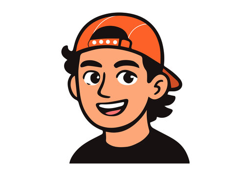 Smiling Young Man Cartoon Avatar Wearing Backward Cap &ndash; Flat Vector Character Illustration