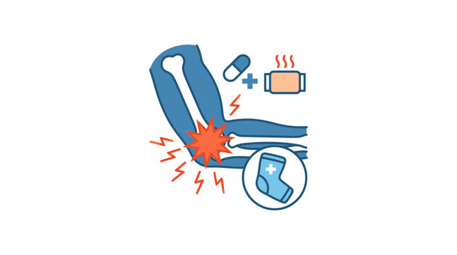 Joint pain symptoms and orthopedic treatment options icon set