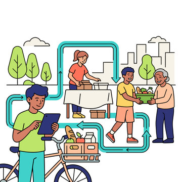 Youth involved in local food distribution with bicycle delivery system