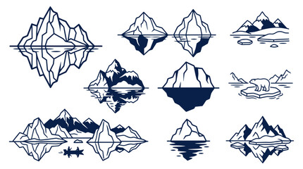 Arctic landscape icons with icebergs mountain peaks and polar bear © Enja