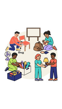 Young people repairing and repurposing items at a community workshop for reuse