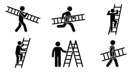 Stick figure silhouettes depicting people with ladders vector illustration © Nayem
