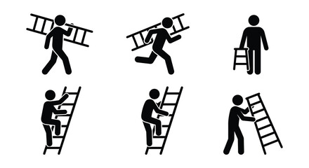 Stick figure silhouettes depicting people with ladders vector illustration © Nayem