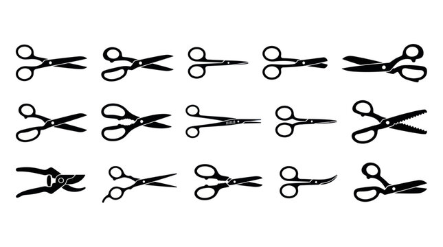 Assorted black scissor silhouettes for crafting and professional use