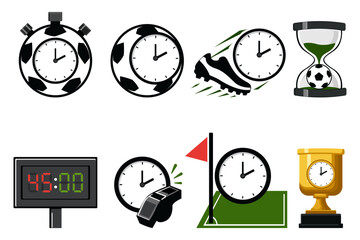 Football Timer Icons Set Collection with Soccer Clock, Stopwatch, Scoreboard and Match Time © Ikhsan Nasution