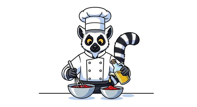 Cartoon robot chef cooking in kitchen.