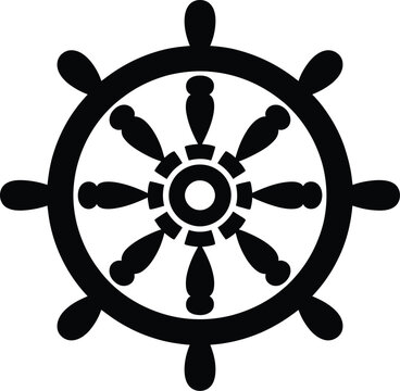 Black ship helm wheel on white background  navigation steering wheel symbol