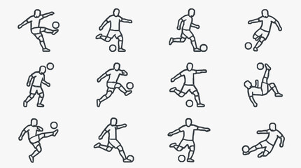 Fototapeta premium Creative Black and White Line Drawing Illustrations of Soccer Players in Various Dynamic Actions and Positions