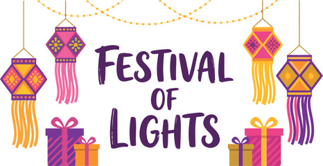 Obraz premium Diwali Festival of Lights Banner with Hanging Paper Lanterns