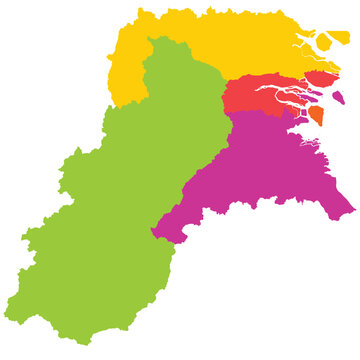 Detailed vector map of North Kalimantan (Kalimantan Utara) province with 5 regencies.