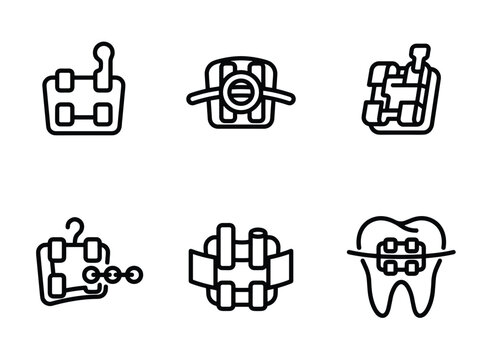 Comprehensive set of orthodontic braces and dental corrective treatment icons