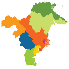 Obraz premium Detailed vector map of East Kalimantan (Kalimantan Timur) province with 11 regencies.