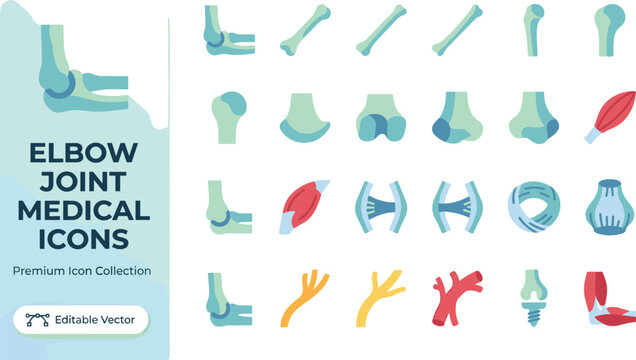 Premium collection of elbow joint medical icons in various styles and colors