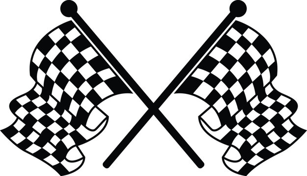 Crossed checkered racing flags vector illustration, black and white checkered pattern finish line flags icon isolated on white background Eps Vector File