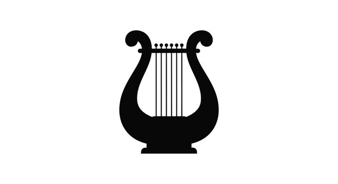 Ancient lyre musical instrument depicted as a black silhouette harp music