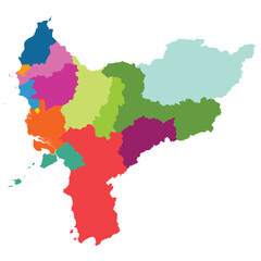 Obraz premium Detailed vector map of West Kalimantan (Kalimantan Barat) province with 14 regencies.