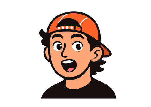 Surprised Young Man Cartoon Avatar Wearing Backward Cap &ndash; Flat Vector Character Illustration