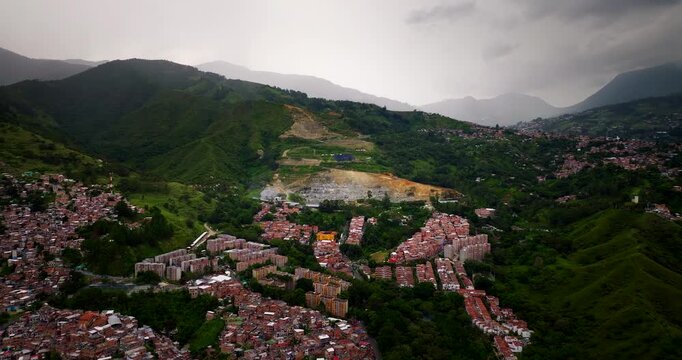Aerial view of La Escombrera landfill urban mass grave in Comuna 13, Medell&iacute;n