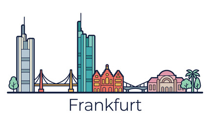 Obraz premium Frankfurt skyline minimalist vector illustration with landmark buildings