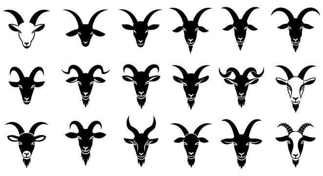 Goat Head Silhouettes Collection Black And White Graphic Design animal