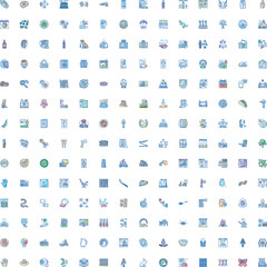 Fototapeta premium Large set of flat and detailed vector icons in a consistent style, illustrating a wide range of subjects including technology, nature, food, culture, and business