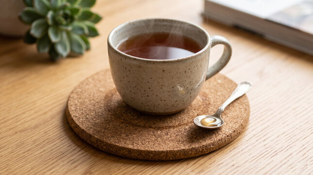 Cork coaster with a coffee cup isolated on tran sparent background