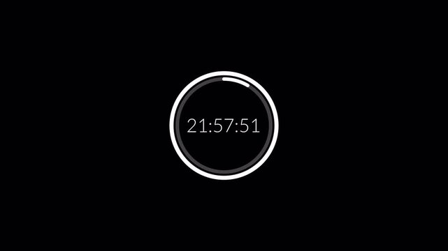 One day countdown timer animation in one minute with transparent background, 24 hours countdown in 60 second with alpha channel in 4k.