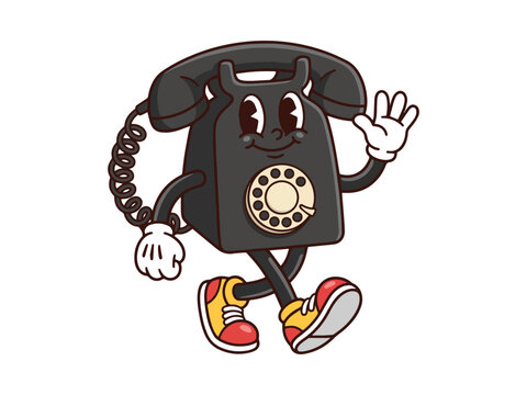 Retro Rotary Telephone Cartoon Character Illustration