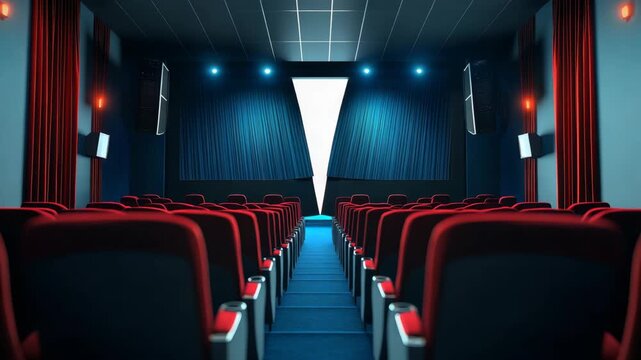 Empty Theater Seats with Red Curtain