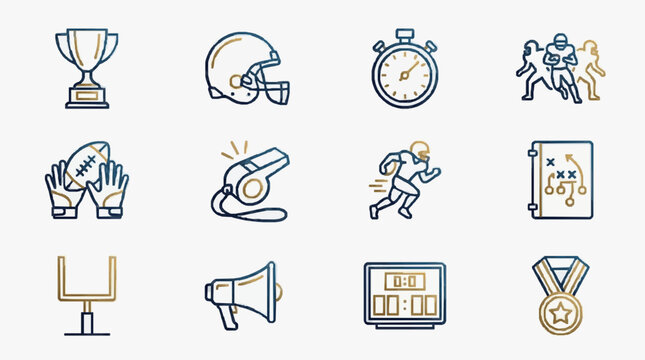 Creative Icons Set of Gold and Blue Football Themed Illustrations for Sports Strategy and Achievement