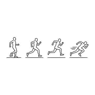 Running Sequence of Four Line Icons Depicting a Person in Motion with Increasing Speed Featuring Icon, Exercise, Fitness
