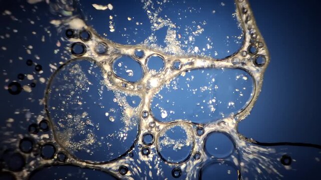 Acetylsalicylic acid dissolving in water under microscope, chemical reaction macro