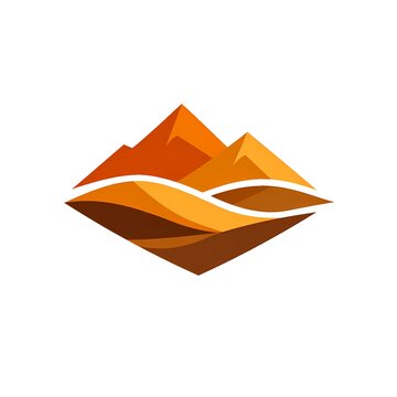 ​Minimalist mountain and desert dunes logo design, modern orange adventure and outdoor travel emblem vector illustration on a white background