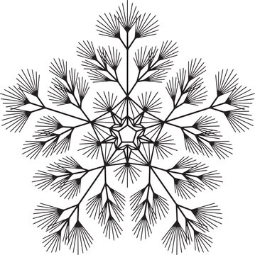Abstract pine needle snowflake pattern vector illustration with geometric radial symmetry for winter holiday design projects